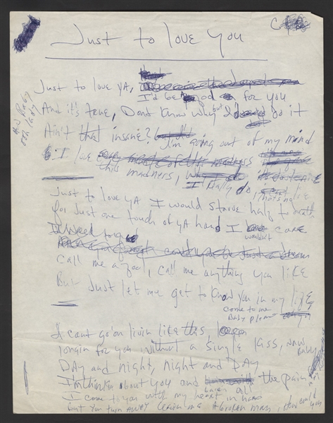 Aretha Franklin Handwritten "Just to Love You" Lyrics 