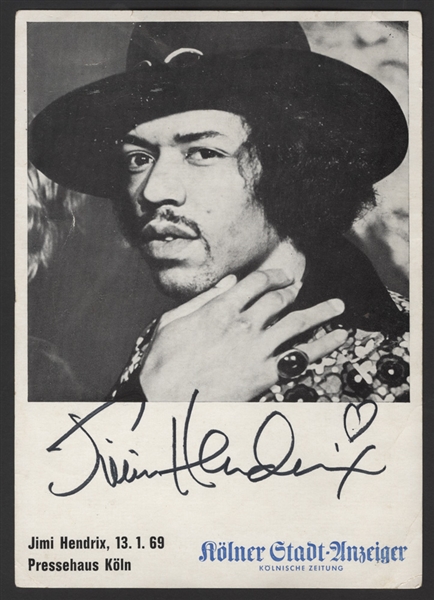 Jimi Hendrix Signed Original 1969 Cologne Germany Promotional Card