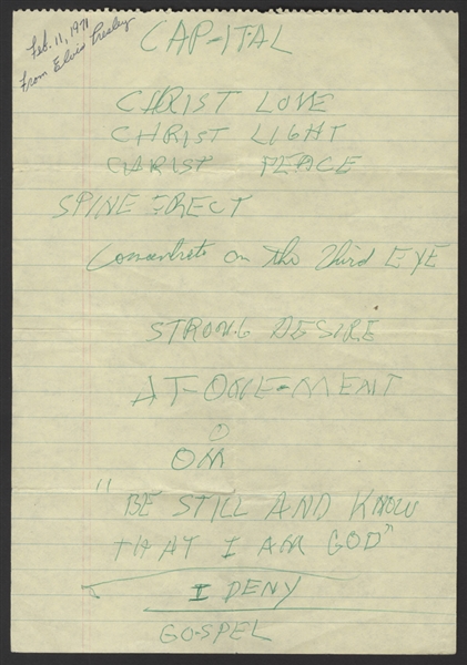 Elvis Presley Handwritten Spiritual Notes to Himself