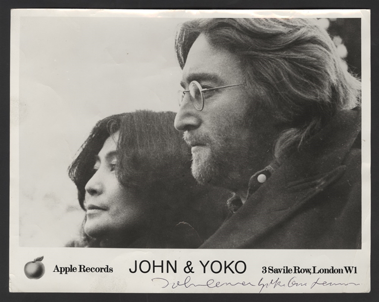 John Lennon & Yoko Ono Lennon Signed Original  Apple Records Promotional Photograph