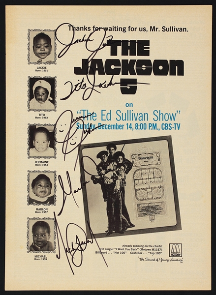 Jackson 5 Signed Original Ed Sullivan Show Historic Debut Poster