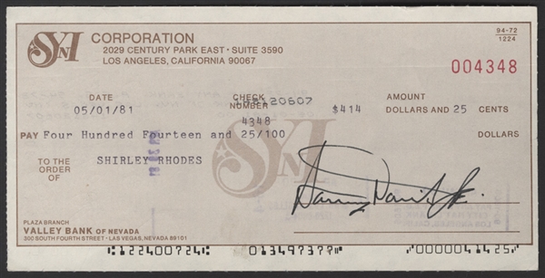 Sammy Davis, Jr. Signed Check