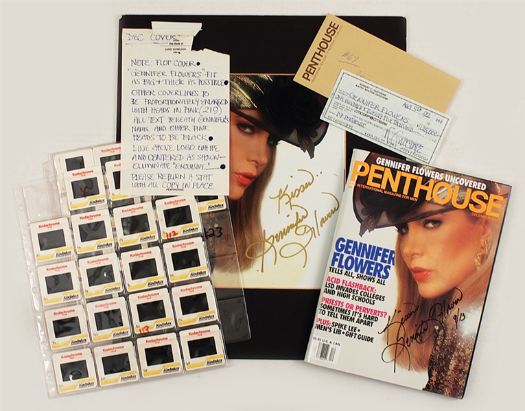 Gennifer Flowers and Bob Guccione Signed Original Penthouse Archive With Original Unreleased Layout Negatives