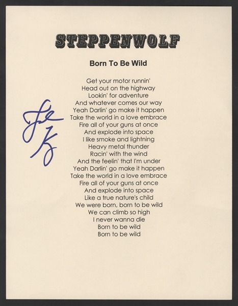 Steppenwolf Signed "Born To Be Wild"