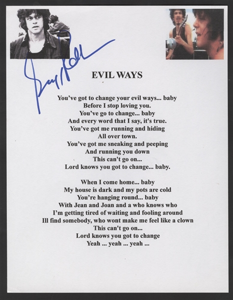 Gregg Rolie Signed Santana "Evil Ways" Lyrics