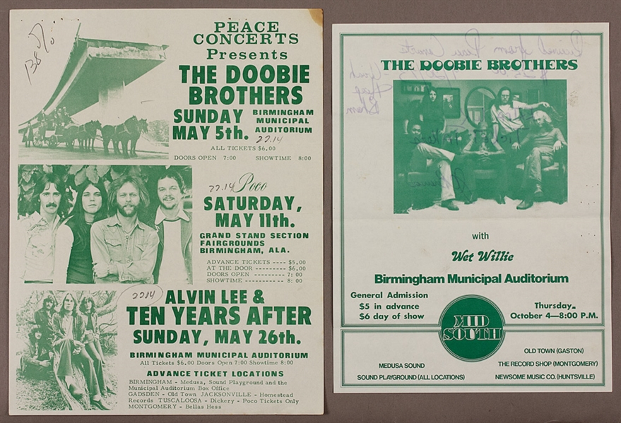 Original Concert Handbills Featuring The Doobie Brothers, Poco and Ten Years After