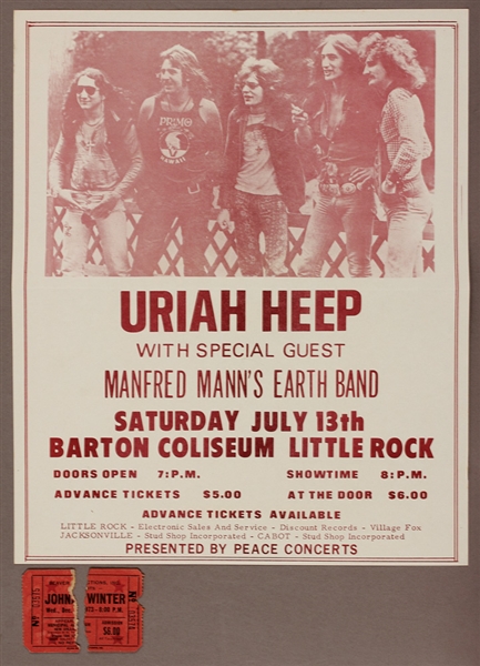 Uriah Heep Original Concert Poster and Johnny Winter Concert Ticket