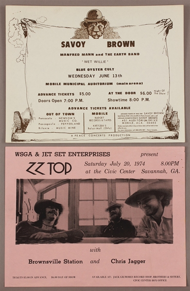 Savoy Brown and ZZ Top Original Concert Handbills