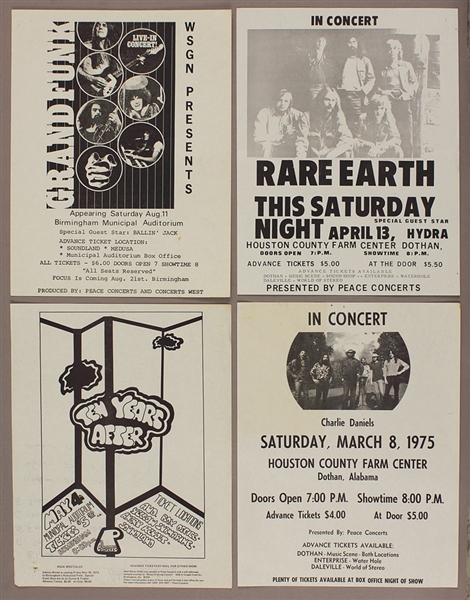Original Concert Handbill Archive Featuring Grand Funk, Ten Years After, Rare Earth and Charlie Daniels Band