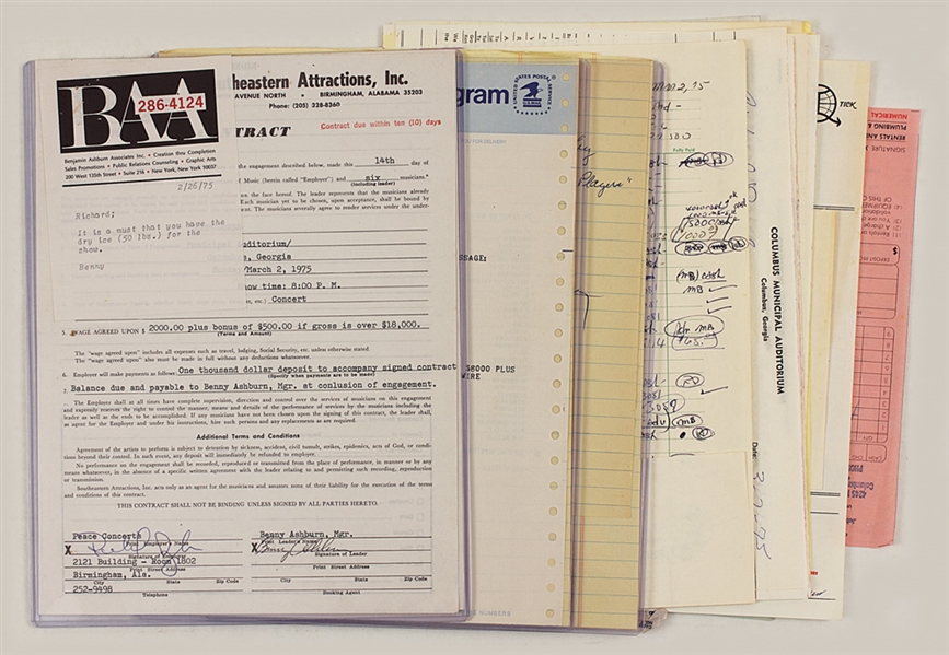 Commodores Benny Ashburn Signed 1975 Contract and Concert Archive