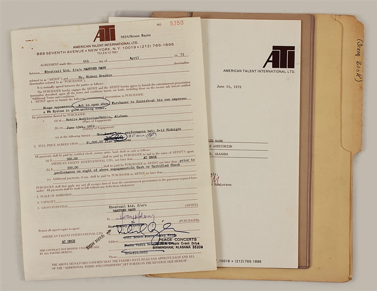 Manfred Mann Signed  Original 1973 Performance Contract