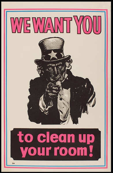 Original Uncle Sam "We Want You To Clean Up Your Room!" Vintage Poster