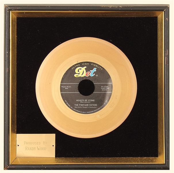 The Fontane Sisters "Hearts of Stone" Original Gold Single Record Award