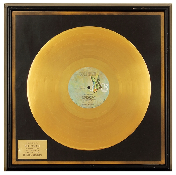 Carly Simon "No Secrets" Original Gold Record Album Award