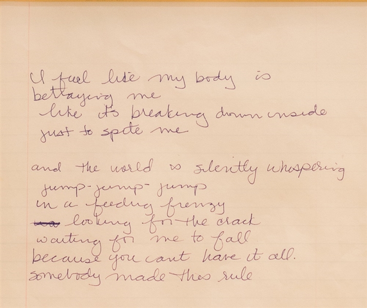 Madonna "Goodbye To Innocence" Handwritten Working Lyrics  