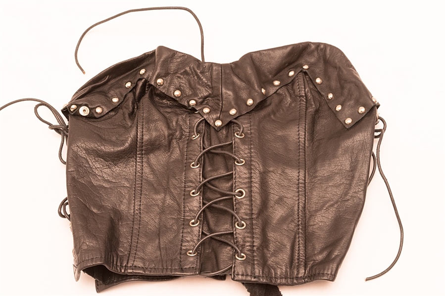 La Toya Jackson 1980s Owned & Worn Suede Lined Black Leather Bustier