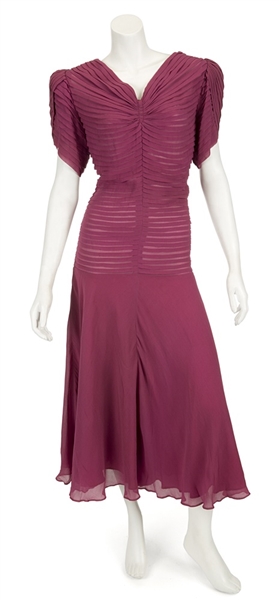 Madonna "Evita" Film Worn Long Burgundy Silk Dress From Musical Number "Goodnight and Thank You"