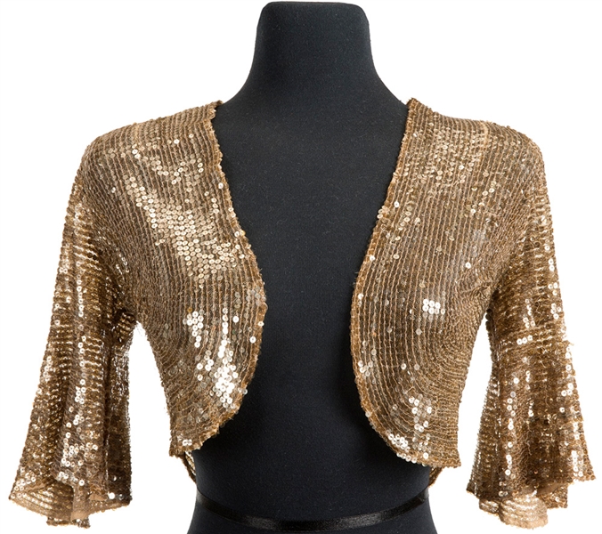 Madonna "Re-Invention Tour" Poster and Advertisement Worn Vintage Gold Sequin Bolero Jacket Also Worn for Tour Program Photo Shoot