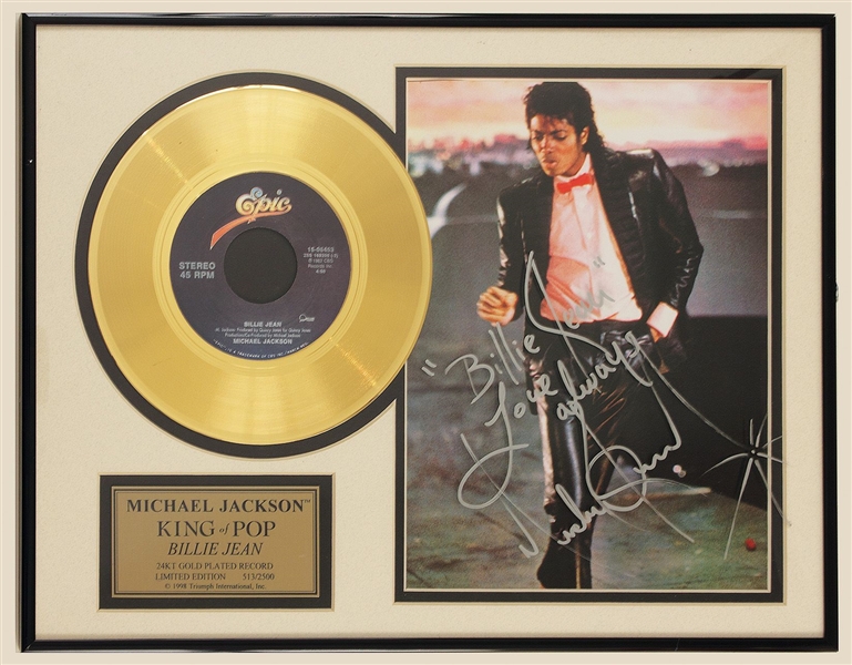 Michael Jackson "Billie Jean" Signed With Handwritten Lyrics Gold Record Award