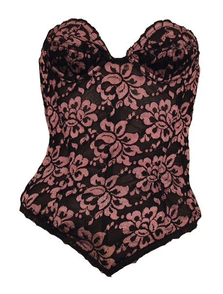 Beyonce Owned & Worn Pink and Black Floral Bustier 