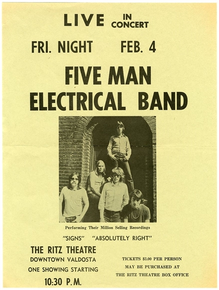 Wet Willie and Five Man Electrical Band Original Concert Handbill and Poster