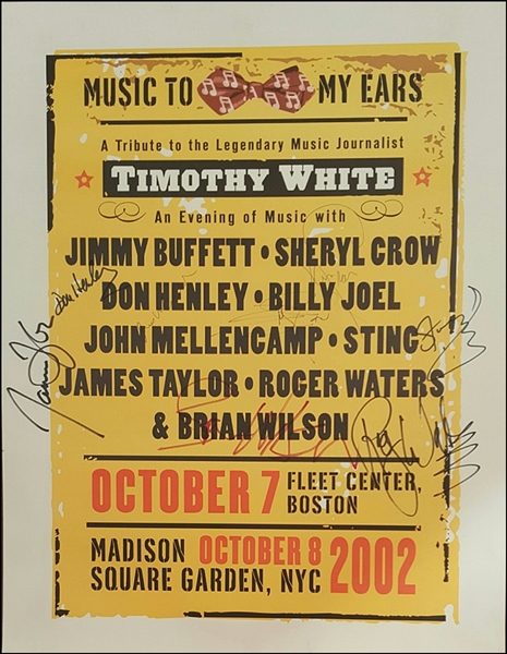 Sting, Roger Waters, Brian Wilson and More Signed Original "Music To My Ears" Timothy White Tribute Concert Poster
