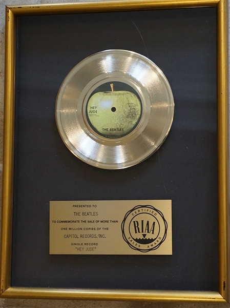 Beatles "Hey Jude" Original RIAA Gold Single Record Award
