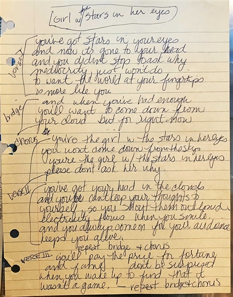 Madonna Original "Girl With The Stars In Her Eyes" Handwritten Lyrics