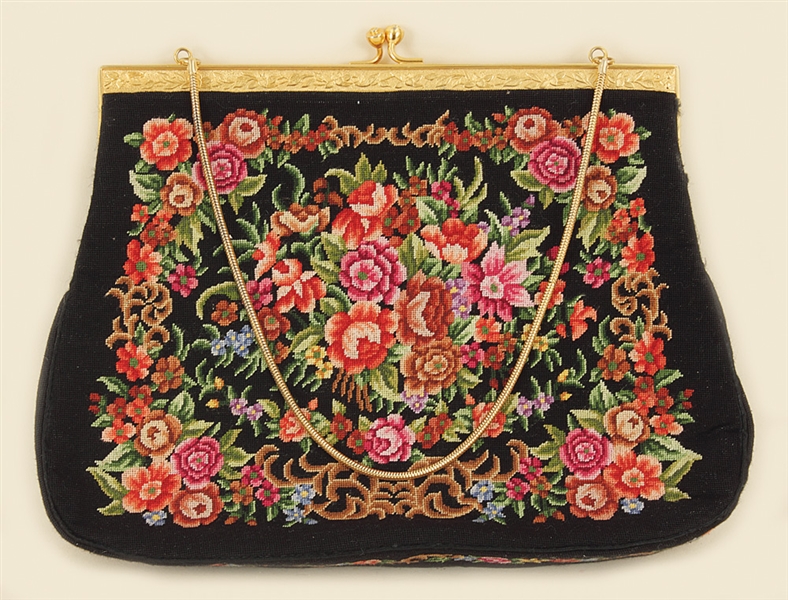 Liza Minelli Owned and Used Floral Needlepoint Purse