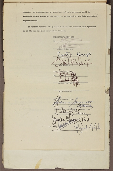 Jimi Hendrix Signed PPX Settlement Agreement For First Contract
