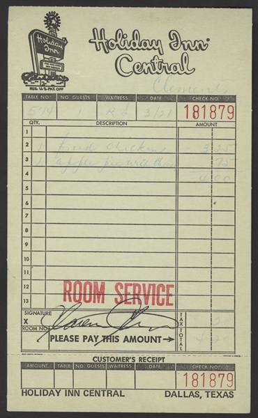 Bruce Springsteen & The E Street Band Clarence Clemens Signed Holiday Inn Room Service Receipt