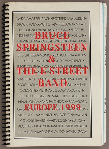 Bruce Springsteen & The E Street Band "Europe 1999" Original Concert Tour Itinerary Used by Danny Federici
