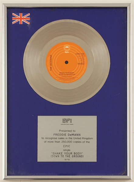 The Jacksons "Shake Your Body Down To The Ground" Original BPI (U.K.) Platinum Record Award Presented to Freddy DeMann