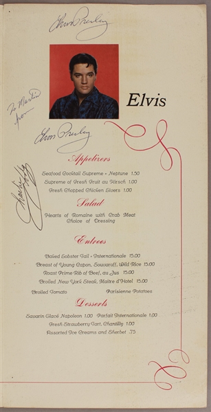 Elvis Presley Three-Time Signed Hotel International Hotel Las Vegas Menu