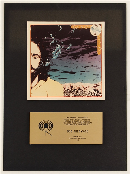 Dave Mason "Let It Flow" Original Columbia Records In House Gold Record Album Award Presented to Bob Sherwood