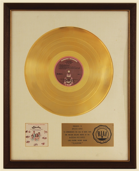 Gladys Knight "Claudine" Original RIAA White Matte Gold LP Record Award Presented to Promoter Bruce Bird