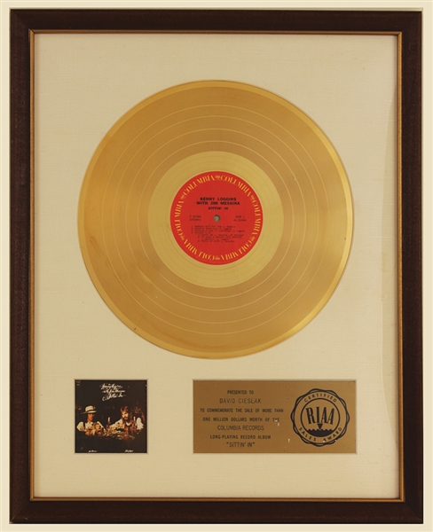 Kenny Loggins With Jim Messina "Sittin In" Original RIAA White Matte Gold LP Record Award Presented to Road Manager David Cieslak