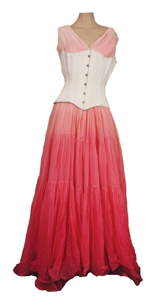 Nicki Minaj Roseland Ballroom Stage Worn Custom Made Long Pink Dress and White Corset