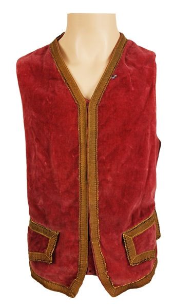 Jimi Hendrix Owned and Worn Red Velvet Vest from the Herbert Worthington Estate