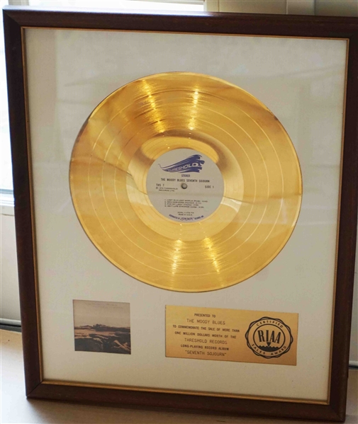 The Moody Blues “Seventh Sojourn” Original RIAA White Matte Gold Album Award Presented to The Moody Blues