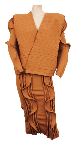 Lady Gaga Worn Peter Movrin Custom Made Brown Sculptural Jacket and Skirt