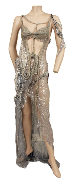 Nicki Minaj Pinkprint Tour Stage Worn Custom Made Long Silver Dress