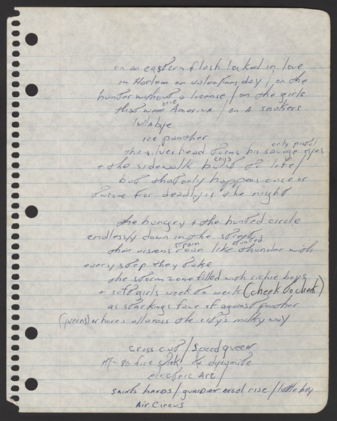 Bruce Springsteen Handwritten "Jungleland" Working Lyrics