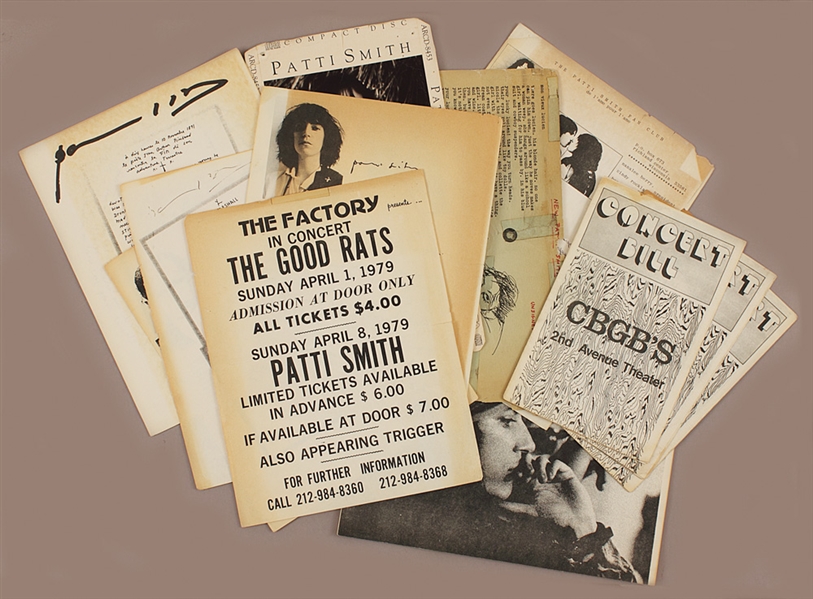 Patti Smith Original 1970s CBGBs/Anderson Theater Concert Handbills and Fan Club Artwork Archive
