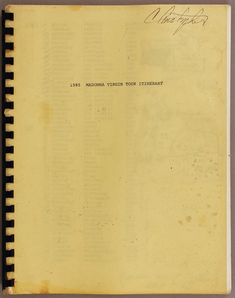 Madonna "Like A Virgin Tour" Original Tour Itinerary Owned and Used by her Brother Christopher Ciccone 