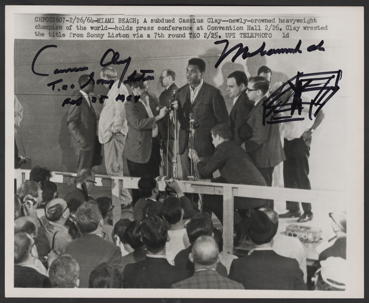 Muhammad Ali/Cassius Clay Signed & Inscribed With Hand Drawing Sonny Liston Fight Original Wire Photograph