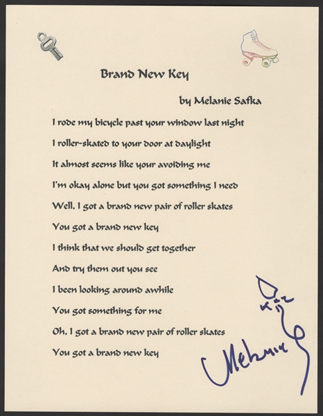 Melanie Signed "Brand New Key" Lyrics