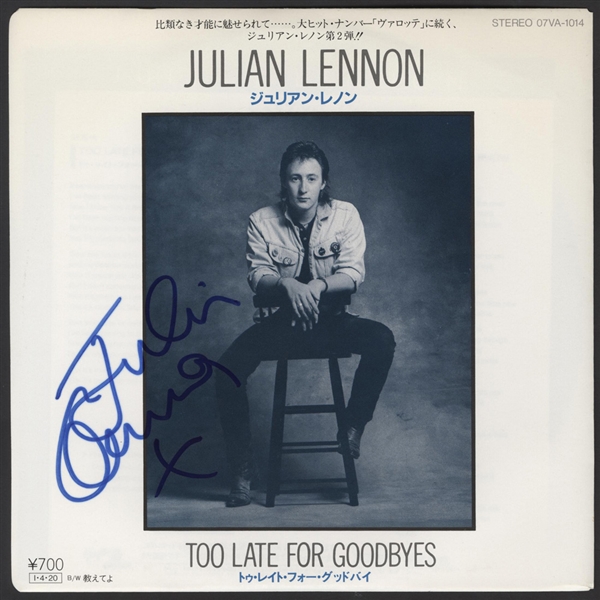 Julian Lennon Signed "Too Late for Goodbyes" 45 Record
