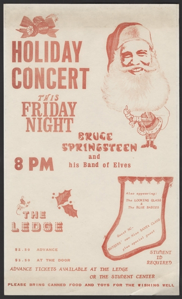 Bruce Springsteen Original Early Concert Handbill for The Ledge at Rutgers, Circa 1971
