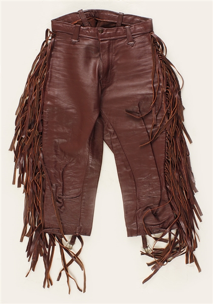 Sly Stone Stage Worn Wine Leather Fringed Chaps